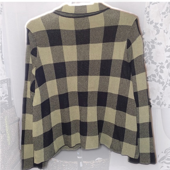Habitat Knit Button Cardigan Black & Green Buffalo Plaid Long Sleeve Size Large - Picture 6 of 16